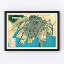 Vintage Map of Hiroshima, Japan 1947