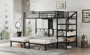 Twin over Twin & Twin Bunk Beds for 3, Twin XL over Twin & Twin Bunk Bed Metal Triple Bunk Bed with Desk & Shelves, Space Saving/Noise Reduction, Black