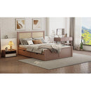 Full Size Wood Storage Platform Bed with 4 Drawers, Rattan Headboard, Espresso