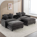 Modern Chenille Upholstered Sectional Sofa with Ottomans, USB Ports, Cup Holders, and Storage in Grey