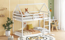 Twin over Twin Rubber Wood Floor Bunk Bed, with ladder,Guardrails,House-Shaped-Bunk Bed,White