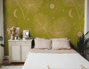 Night Palm Wallpaper, chartreuse and peach