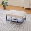 Upholstered Ottoman Coffee Table Foot Rest with Black Metal Legs and Open Storage, Faux Fur, Beige, 30.7' Wide