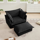 Upholstered Slipcovered Armchair with Ottoman,  Deep Seat Armchair W/ Wide Ottoman for Living Room, Armchair Sets with Large Soft Pillows(Set of 2),Chenille Fabric,Black