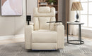 Home Theater Recliner with 270 Degree Swivel, PU Leather, Power Recliner with Tray Table, Phone Holder, Cup Holder, USB Port, White
