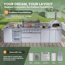 Blazon 128-Inch 6-Burner 120K BTU Outdoor Kitchen Island With Pizza Oven, Rotisserie & Refrigerator (SAK75770)