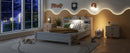 Full Pine Wood Bed with Bookcase Headboard ,LED Motion Sensor Light, Bed Guardrails,White