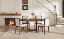 TREXM 5-Piece Extendable Dining Table Set for 4, Round Dining Table for 4 with Upholstered Chairs, Farmhouse Kitchen Table Set with Removable Leaf for Dining Room and Kitchen (Brown)