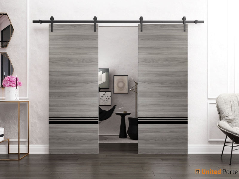 Planum 0012 Ginger Ash Double Barn Door and Black Rail