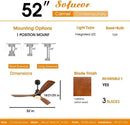 52 Inch Ceiling Fan With Lights Remote Control Matte Black