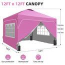 Ainfox 12ftx12ft Pop Up Canopy Tent with 4 Sidewalls One Push Tent Canopy with Wheeled Carry Bag, 8 Stakes and 4 Ropes