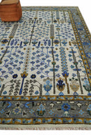 Custom Made Tree of life Hand Knotted Antique Ivory, Blue and Gray Wool area Rug