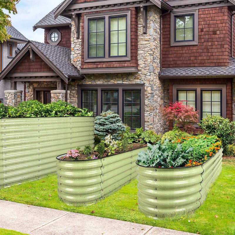 17" Tall, 12-in-1 Galvanized Raised Garden Bed in Sage Green