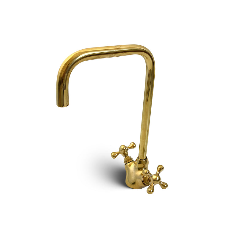 Solid Brass Gooseneck Bathroom Faucet Single Hole With Cross Handles