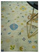 Beige and Blue Hand Knotted 8x10 Traditional Floral wool area rug