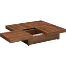Square Marble Veneer Coffee Table Sliding Top with Storage in Walnut 39.4"