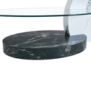 Contemporary Artistic Double Layer Coffee Table - White and Black Marble Collision, Tempered Glass Top, Multiple Colors