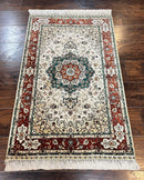 Silk Turkish Kayseri Rug 2.7 x 4, Floral Medallion, Fine Oriental Carpet, Small Vintage Rug, Silk Pile on Silk Foundation, Hand Knotted