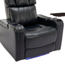 Modern PU Leather Power Recliner with Cooling Cup Holder, Bluetooth Speaker, LED Lights, and Tray Table in Black