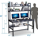 Black Computer Desk With Hutch And Bookshelf Extra Large Desktop