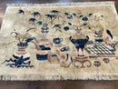 Chinese Rug 5x3, Horizontal Rug, Vases Flowers, Handmade Antique Vintage Carpet, Peking Rug, Chinese Wool Rug