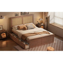 Queen Size Wood Storage Platform Bed with 4 Drawers, Rattan Headboard, Espresso