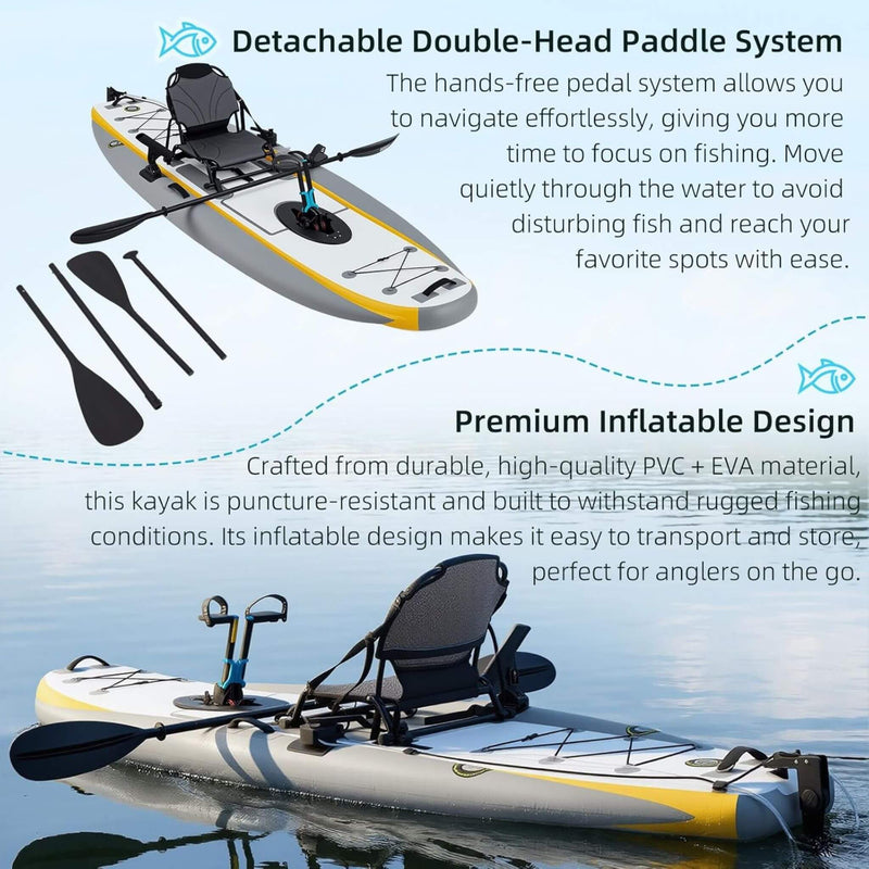Portable 12FT Lightweight Inflatable PVC Fishing Kayak With Pedal Syst