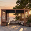 [12X12FT] Alora Premium Outdoor Wood Grain Louvered Pergola With Integrated Drainage (SAK74256)