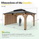 [12X14FT] Alora Modern Double-Tier Hardtop Spruce Wood Gazebo With Built-In Privacy Wall & Ceiling Hooks (SAK75086)