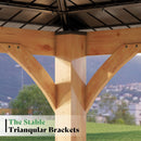 [12X14FT] Alora Modern Double-Tier Hardtop Spruce Wood Gazebo With Built-In Privacy Wall & Ceiling Hooks (SAK75086)