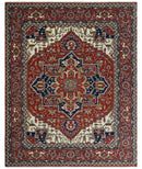 12x15 Hand Knotted Red and Ivory Traditional Heriz Serapi Antique Wool Rug | TRDCP4251215