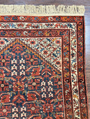 Persian Malayer Rug 4x7, Tribal Rug, Geometric, Antique Oriental Carpet, Red Blue Cream, Boho Rug, Hand Knotted Wool Rug