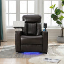 Premium Power Recliner with Storage Arms, Cupholders, Swivel Tray Table and Cell Phone Stand, Brown PU Leather, 35'' x 29.9'' x 41.2''
