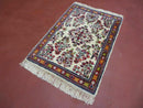 Small Persian Rug 2 x 3, Tiny Persian Sarouk Carpet, Cream Navy Blue Red, Floral Medallion, Vintage Wool Rug, Handmade Hand-Knotted Oriental Rug