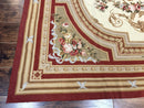 Aubusson Needlepoint Rug 9x11, Handmade Vintage Wool Flatweave Carpet, Elegant European Rug, Floral, Cream