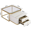 Modern 2 Pieces White Square Nesting Coffee Table with Drawers & Electroplated gold legs in 27.6"