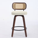 Set of 2 Counter Height Bar Stools - 26 inch Rattan Counter Height Stools with Cane Back, Upholstered Seat, Walnut Craftsmanship, Swivel Counter Stools for Island/Kitchen/Counter/Bar (Walnut /Beige)
