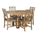 TOPMAX Rustic 5-Piece Extendable Dining Table Set Round Trestle Table and 4 Cross Back Dining Chairs for Kitchen, Dining Room, Brown