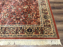 Persian Area Rug 8 x 11.6, Wool, Royal Hunting Scene, Vintage Couristan Rug, Red, Allover Pattern, Belgium Power Loomed