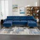 Elegant Convertible L-Shape Sectional Sofa Couch with Movable Ottoman, Velvet Upholstery, Blue