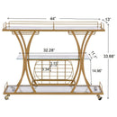 Golden Bar Cart with Wine Rack Tempered Glass Metal Frame Wine Storage