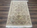Very Fine Persian Isfahan Rug 3x5 ft with Signature, Kork Wool on Silk Foundation, Gray-Taupe Vintage Hand Knotted Oriental Carpet, 60 Raj 460 KPSI