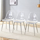Transparent and Stylish Ergonomic Dining Chair with Silver Metal Legs and Transparent Seat Cushion, One Box of Three