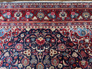 Navy Blue Persian Rug 9x12, Antique Persian Carpet, Kork Wool, 200 KPSI, Persian Kashan Rug