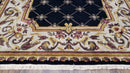 Nepal Rug 6x9, New Aubusson Nepalese Tibetan Carpet 6'1" x 8' 8", Hand-Knotted Wool, Unused, Black & Cream, Savonnerie Pattern, Soft Pile