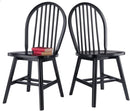 Windsor Dining Chair Set Solid Wood Black Finish 2 Pack
