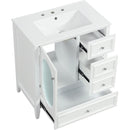 30' Bathroom Vanity with Sink, Bathroom Vanity Cabinet with Three Drawers and Door, Solid Wood and MDF, White