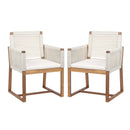 Outdoor Dining Chairs Set of 2, Acacia Wood Patio Armchair with Rope Design Back and Arms and Washable Cushion,for Backyard, Poolside, Garden,White