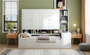 Twin Size Wooden Daybed With Three Drawers, and All-in-One Cabinet, Desk and Shelves, White