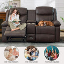 Brown PU Leather Two Seater Loveseat Recliner With Console And Double Reclining